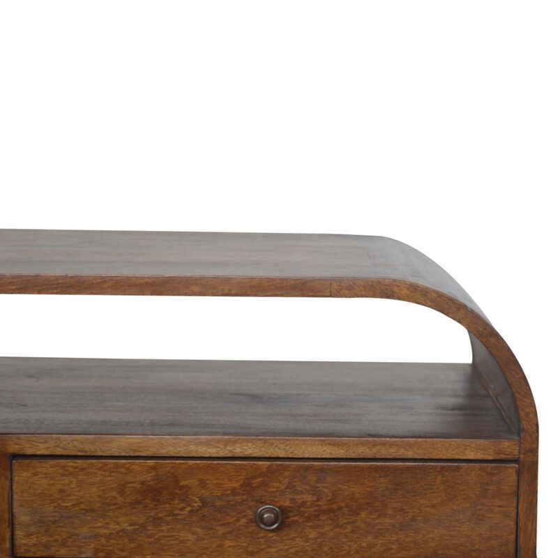 Solid Wood Chestnut Curved Edge Media Unit with 2 Drawers