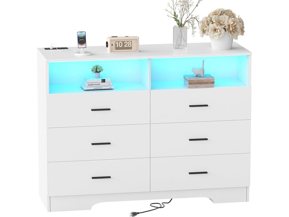 Wooden 6 Drawer Dresser with Large Organizer