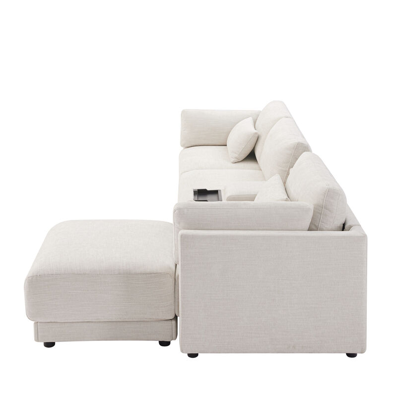 Merax Modular Sectional Sofa with Storage Console and Movable Ottoman