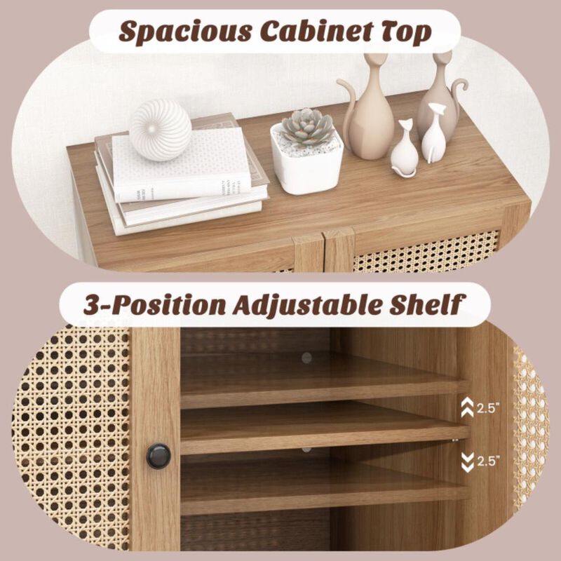 Hivvago Kitchen Sideboard with 2 Rattan Doors and Adjustable Shelf