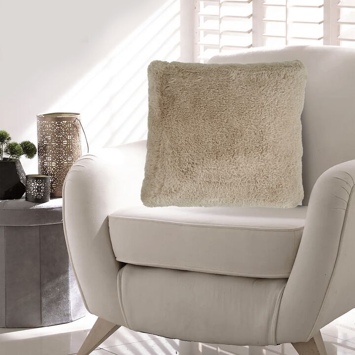 Difi Throw Pillow Set of 4, 20 Inch, Faux Rabbit Fur Face, Taupe Polyester -