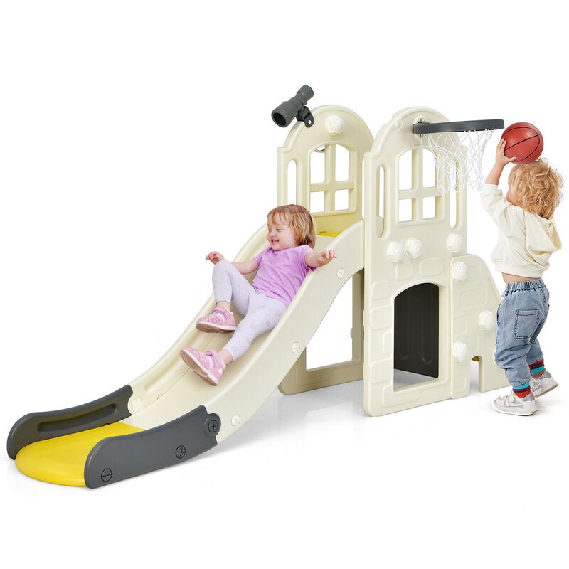 6-in-1 Toddler Climber Slide Playset with Basketball Hoop