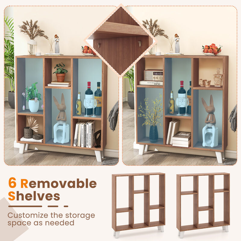 9-Cube Bookcase with 6 Removable Shelves and Raised Support Feet