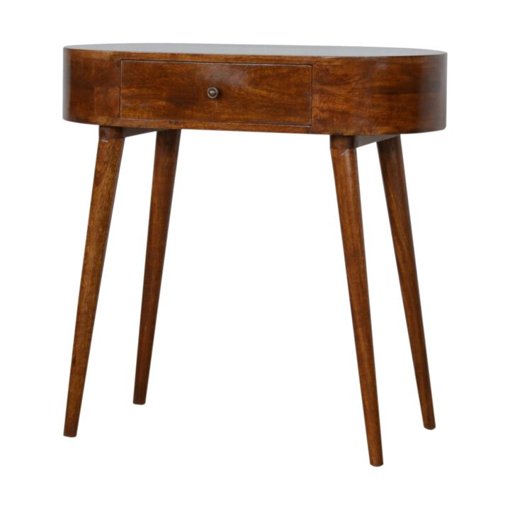 Solid Wood Chestnut Rounded Small 1 Drawer Console Table