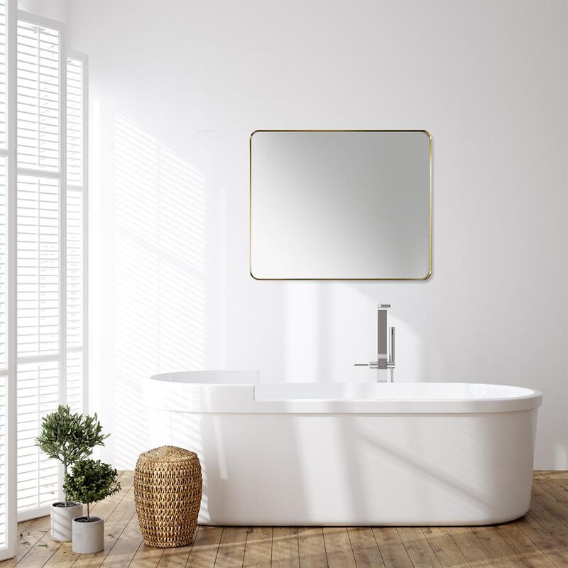Altair Nettuno 36 Rectangle Bathroom/Vanity Brushed Gold Aluminum Framed Wall Mirror