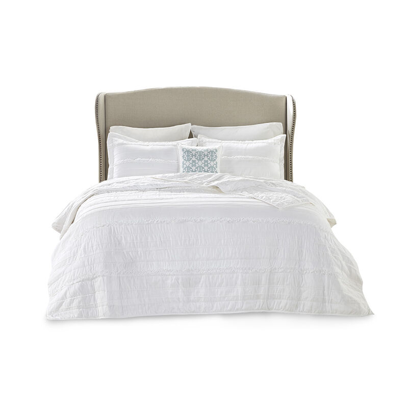 Gracie Mills Sheila 4-Piece Reversible Ruffle Quilt Set with Throw Pillow