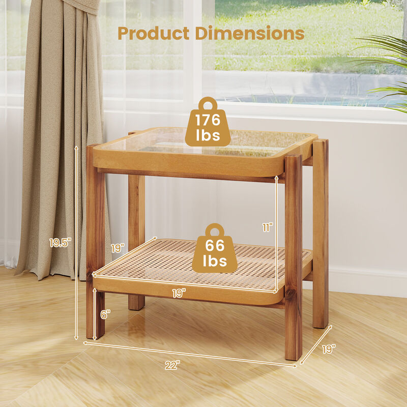 2-Tier End Side Table with Storage Shelves for Living Room or Bedroom
