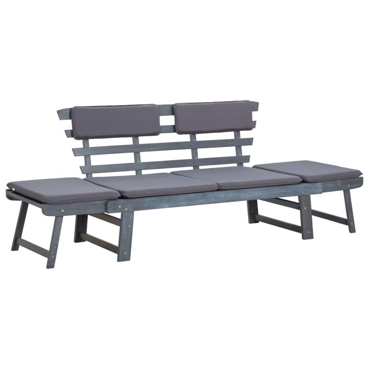 vidaXL Garden Bench with Cushions 2-in-1 74.8" Gray Solid Acacia Wood