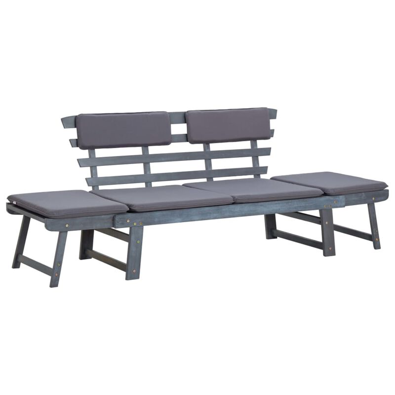 vidaXL Garden Bench with Cushions 2-in-1 74.8" Gray Solid Acacia Wood
