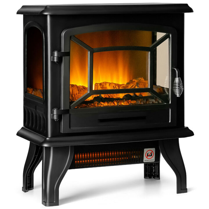 Freestanding Fireplace Heater with Realistic Dancing Flame Effect-Black