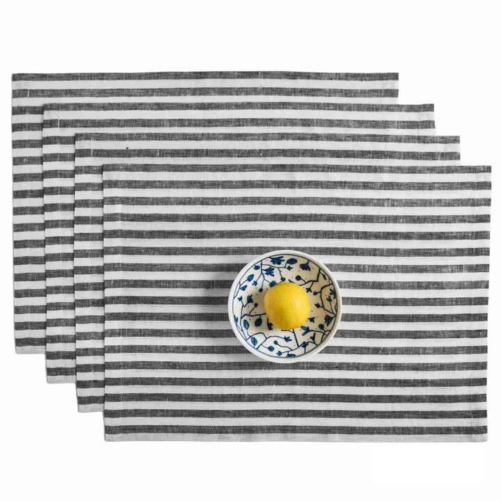 Solino Home 100% Pure Linen 14 x 19 Inch Placemats Set of 4 | Amalfi Stripe