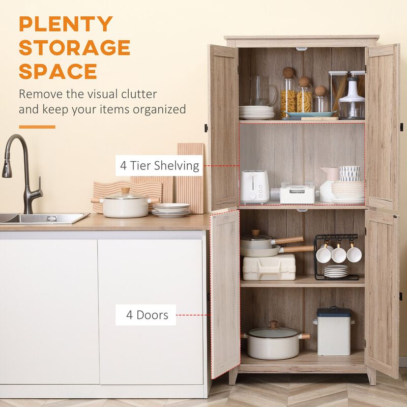 Natural Kitchen Tower: 72" Freestanding 4-Door Pantry Cabinet