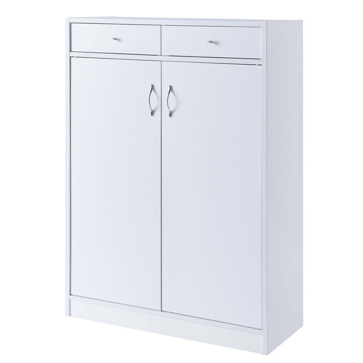 47 Inch 2 Door Wooden Shoe Cabinet, White-Benzara