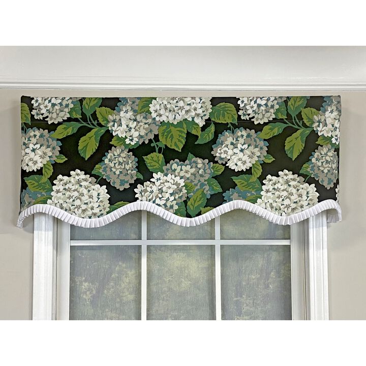 RLF Home Hydrangea Ruffled Provance valance Navy. 3" Rod Pocket 50"W x 17"L