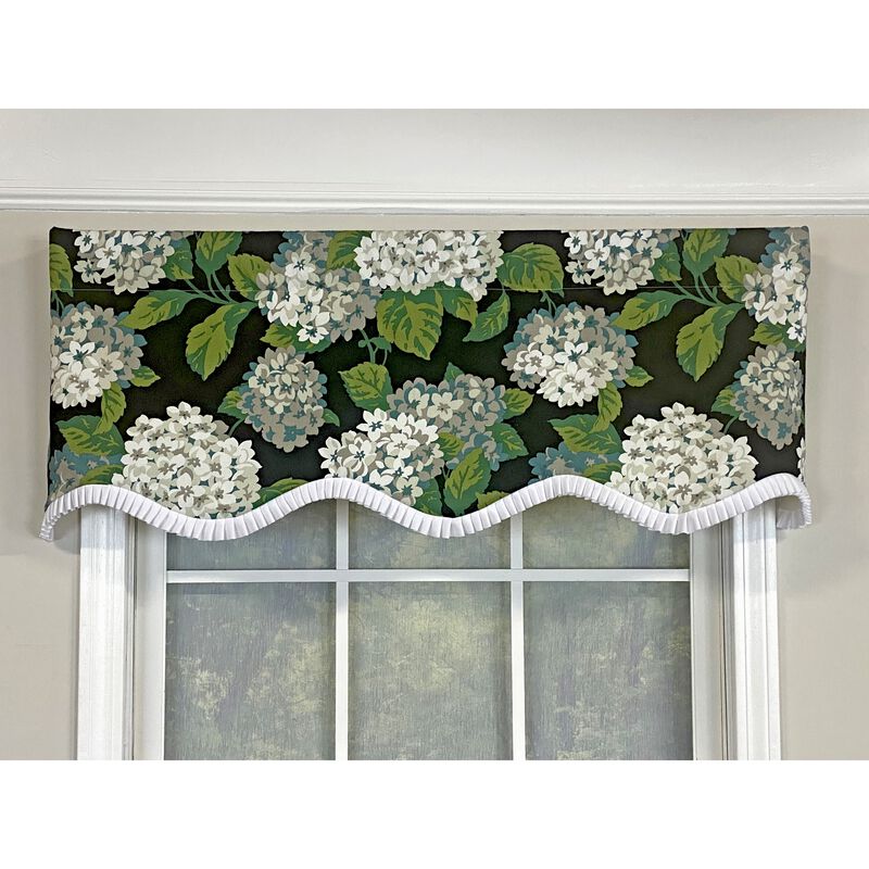 RLF Home Hydrangea Ruffled Provance valance Navy. 3" Rod Pocket 50"W x 17"L