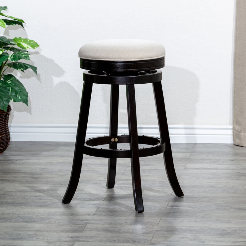 30" Barstool, Espresso Finish, Beige Fabric Seat