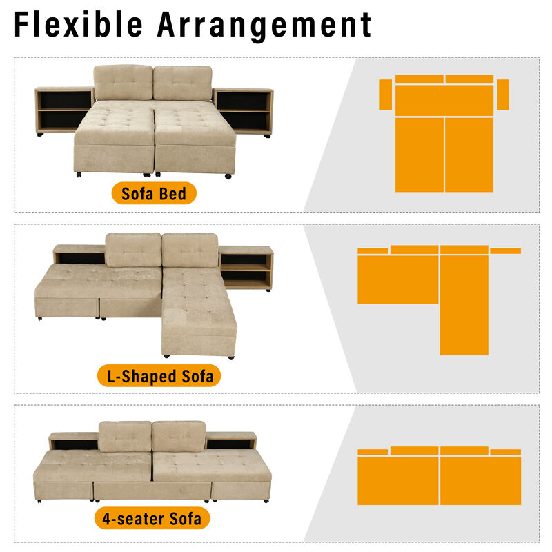 Merax Chenille Sofa Bed Modular Sofa Free-combined Sofa with 2 Storage Racks