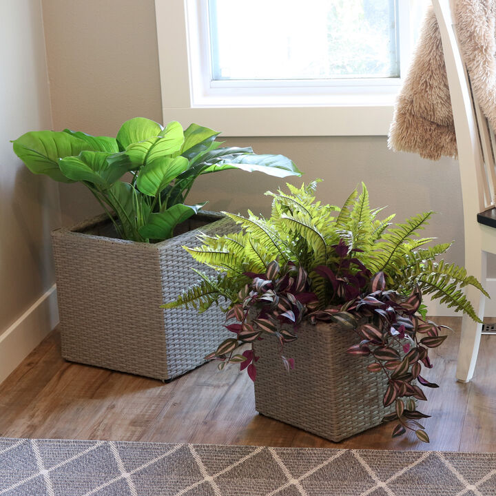 Sunnydaze 2-Piece Polyrattan Planters with Plastic Liner