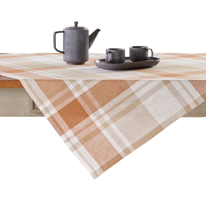 Solino Home 100% Pure Linen Fall Harvest Plaid Table Throw 50 x 50 Inch