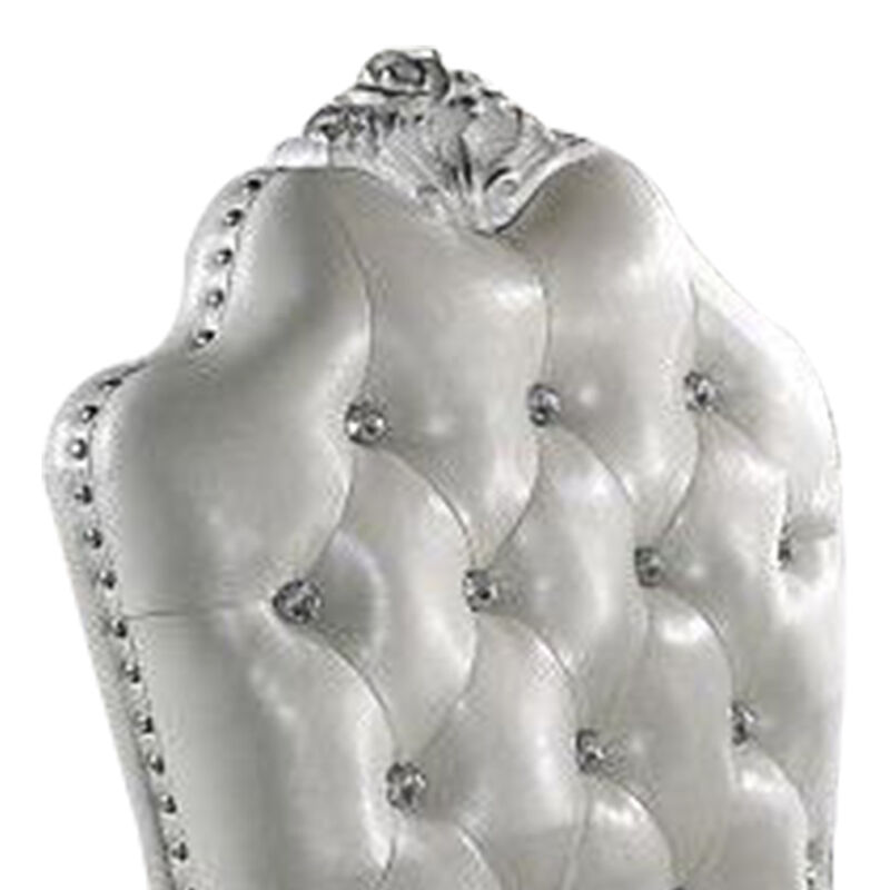 Ally 26 Inch Dining Armchair Set of 2, Curved Top, Faux Leather, White - Benzara