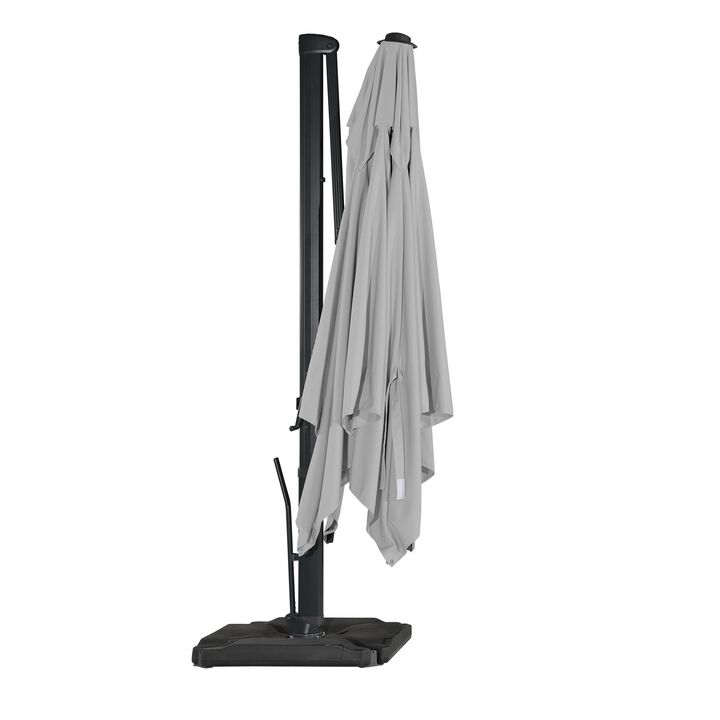 10x13 ft. 360° Rotation Cantilever Patio Umbrella with BaseandLED Light in Gray