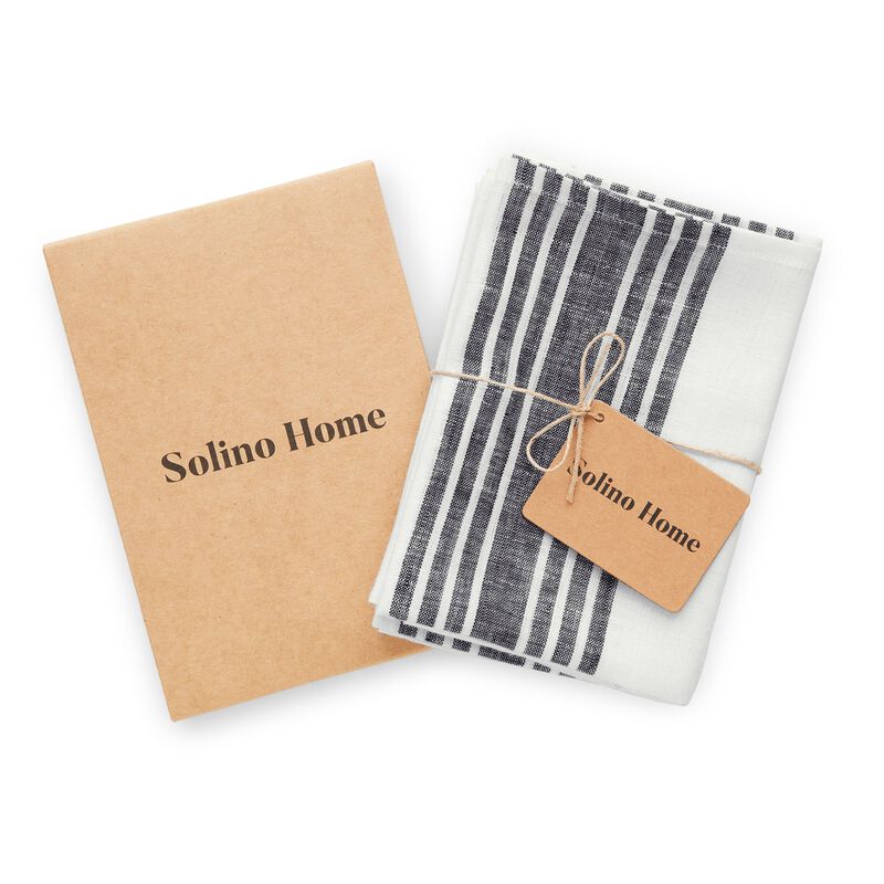 Solino Home 100% Pure Linen Kitchen Towels Set of 2 - 17 x 26 Inch | Farmhouse