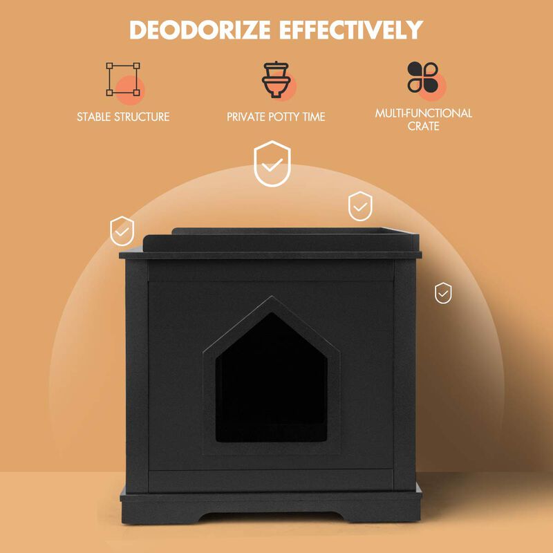 Cat Litter Box Enclosure with Double Doors for Large Cat and Kitty-Black