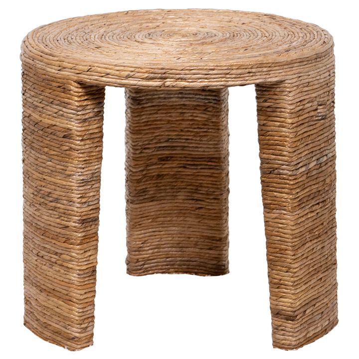 Asha 22 Inch Side End Table, Round Shaped Top with Natural Rattan Wrapping - Benzara