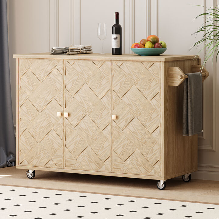 Merax Coastal Kitchen Island on Wheels with Internal Storage Rack
