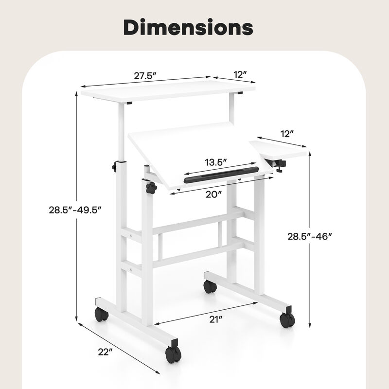 Mobile Standing up Desk Adjustable Computer Desk Tilting Workstation