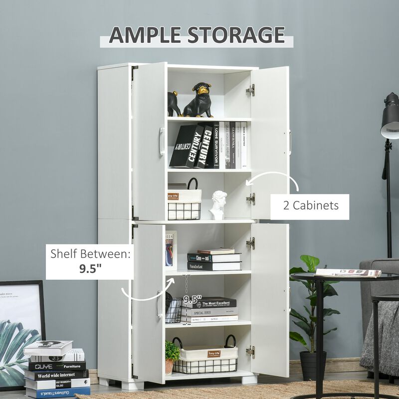 White Kitchen Storage: Industrial 4-Door Pantry Cabinet