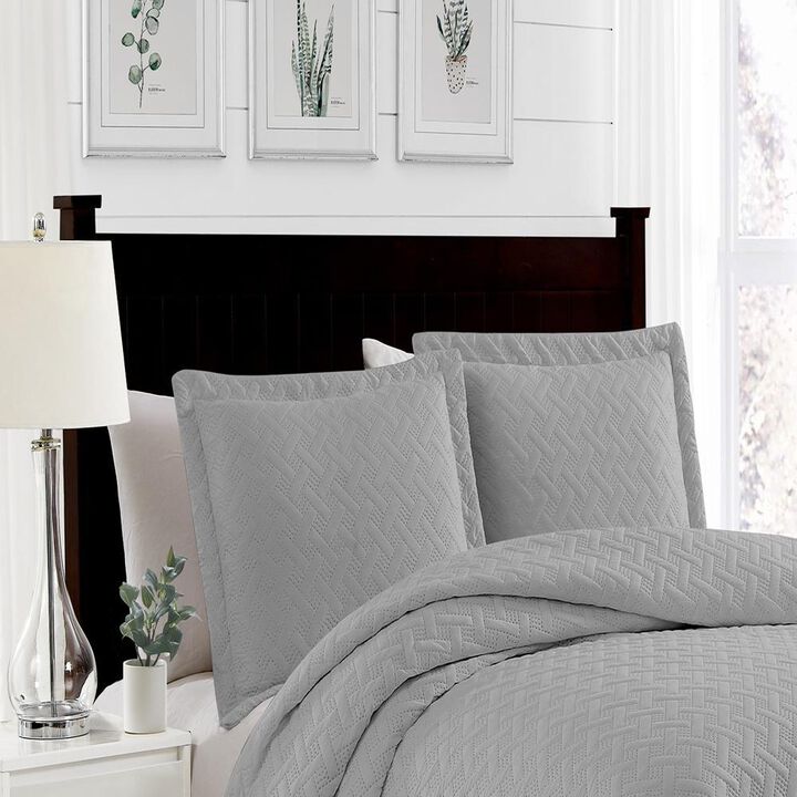 RT Designers Collection Bella 3pc Pinsonic Premium Quality All Year Round Quilt Set for Revitalize Bedroom King Silver