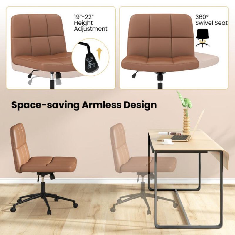 Height-Adjustable Armless Desk Chair with Wheels for Home Office or Vanity