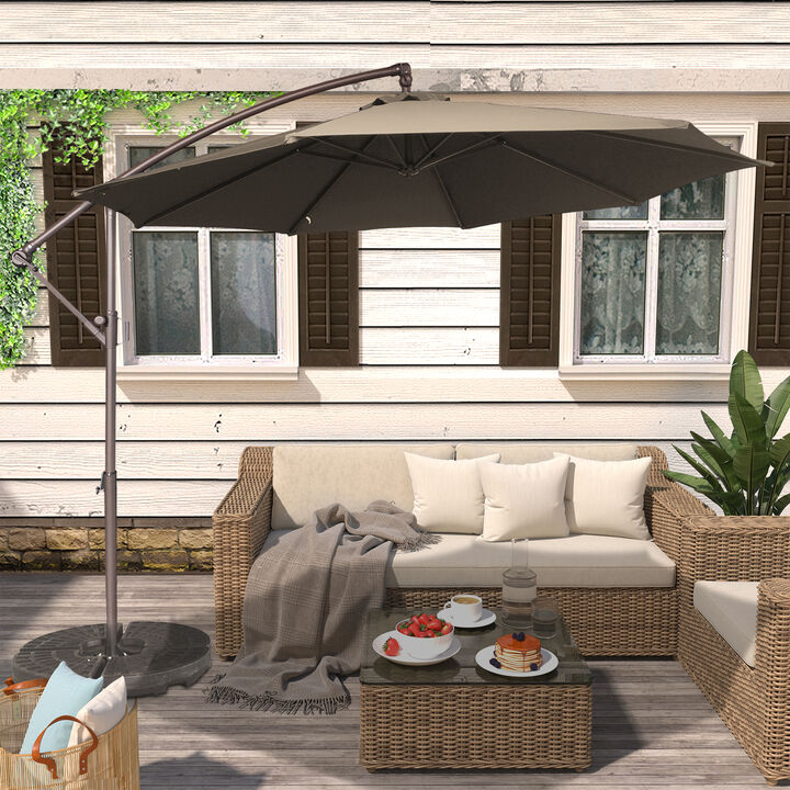 Mondawe 10 Ft Cantilever Patio Offset Umbrella Upgrade Crank Hanging Canopy Umbrella With LED Lamp Bead