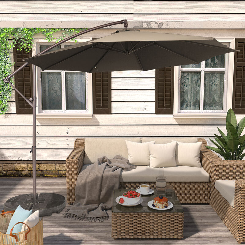 Mondawe 10 Ft Cantilever Patio Offset Umbrella Upgrade Crank Hanging Canopy Umbrella With LED Lamp Bead