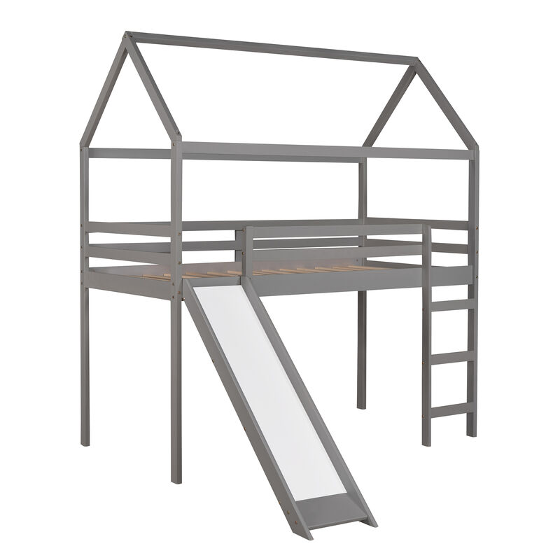 House-Themed Bed with Built-in Slide, Playful Toddler Bed Frame