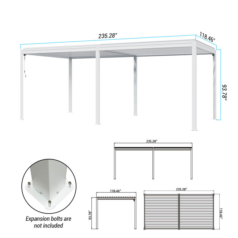 MONDAWE Outdoor Louvered Pergola 10X20FT, Aluminum Pergola with Adjustable Roof and Efficient Drainage System