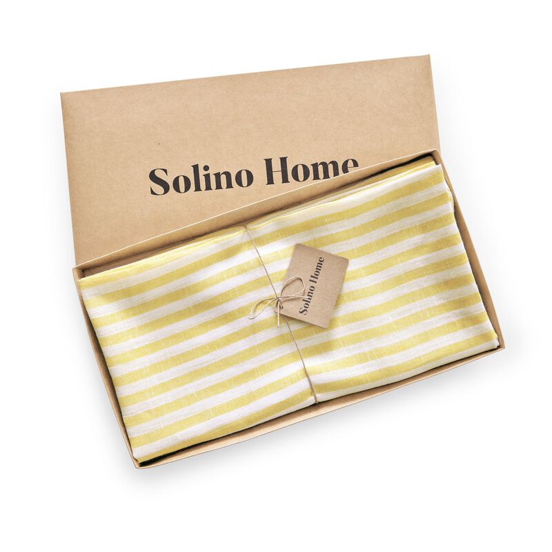 Solino Home 100% Pure Linen Round Tablecloth 70 Inch Diameter | Amalfi Stripe
