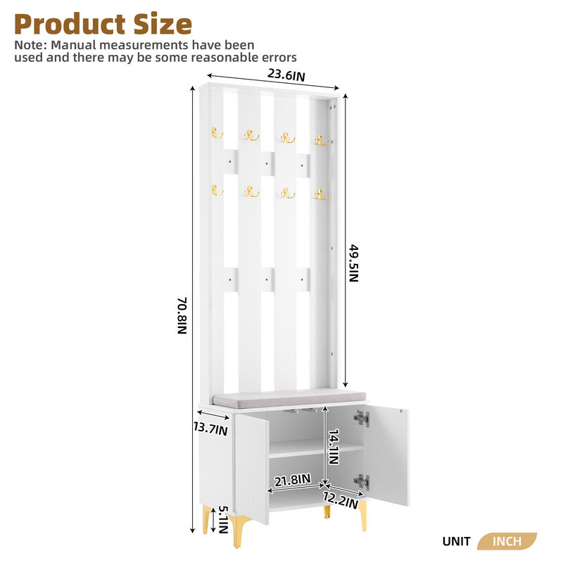 Merax Modern Luxury Hall Tree with 8 Gold Hooks