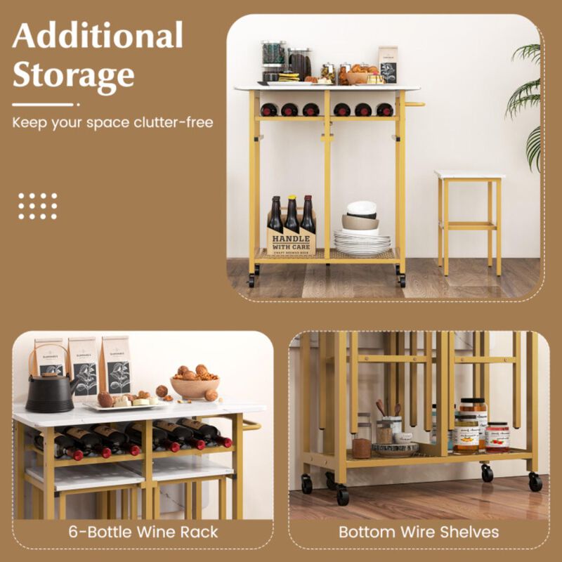 Hivvago 3 Pieces Dining Table Set with 6-Bottle Wine Rack