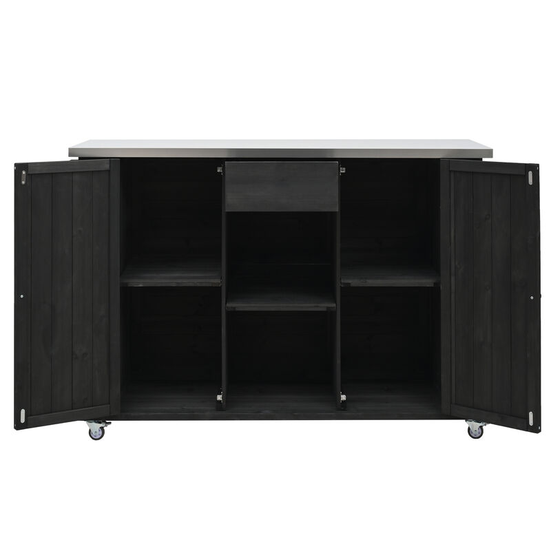 Merax Outdoor  Fir Wood Kitchen Island with Towel and Spice Racks