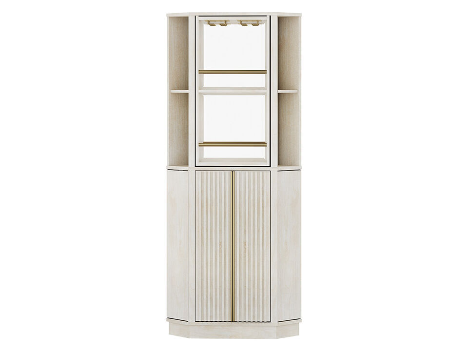 BELLEZE 68" Tall Farmhouse Corner Bar Storage Cabinet with Rotating Wine Rack, Modern Home Bar Liquor Storage Cabinet for Dining Room, Living Room & Kitchen, White Sand