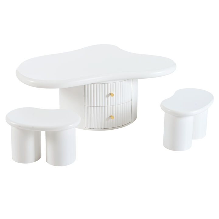 Merax Cloud Coffee Table with 2 Stools Living Room Set