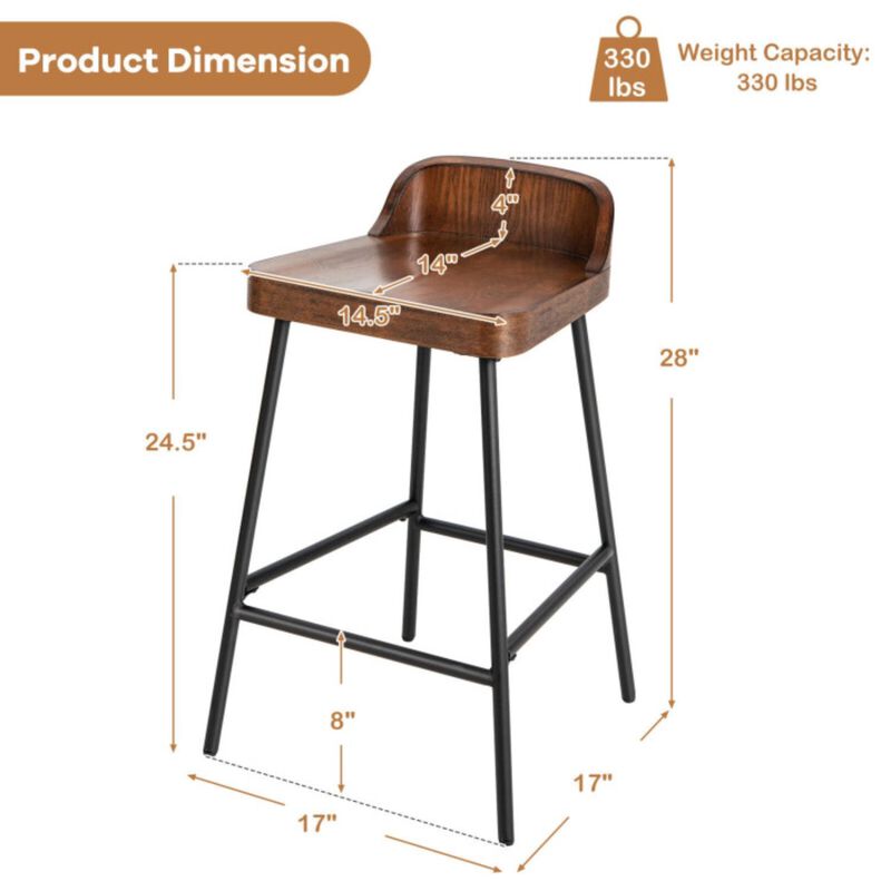 Hivvago Industrial 24.5 Inches Bar Stool with Backrest and Saddle Seat