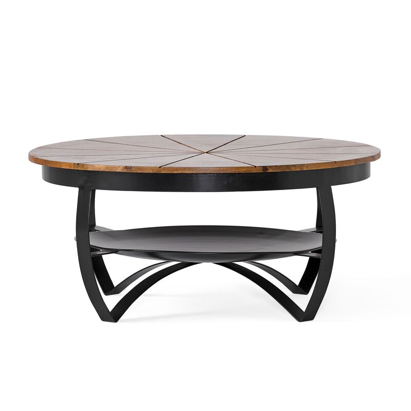 Coffee Table, 36 Inch, Round Mango Wood Top, Iron Curved Legs, Brown - Benzara