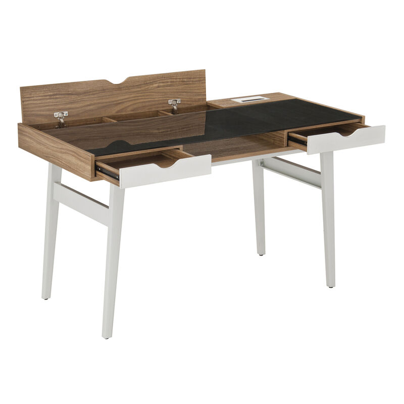 Compact Computer Desk with Multiple Storage, Walnut