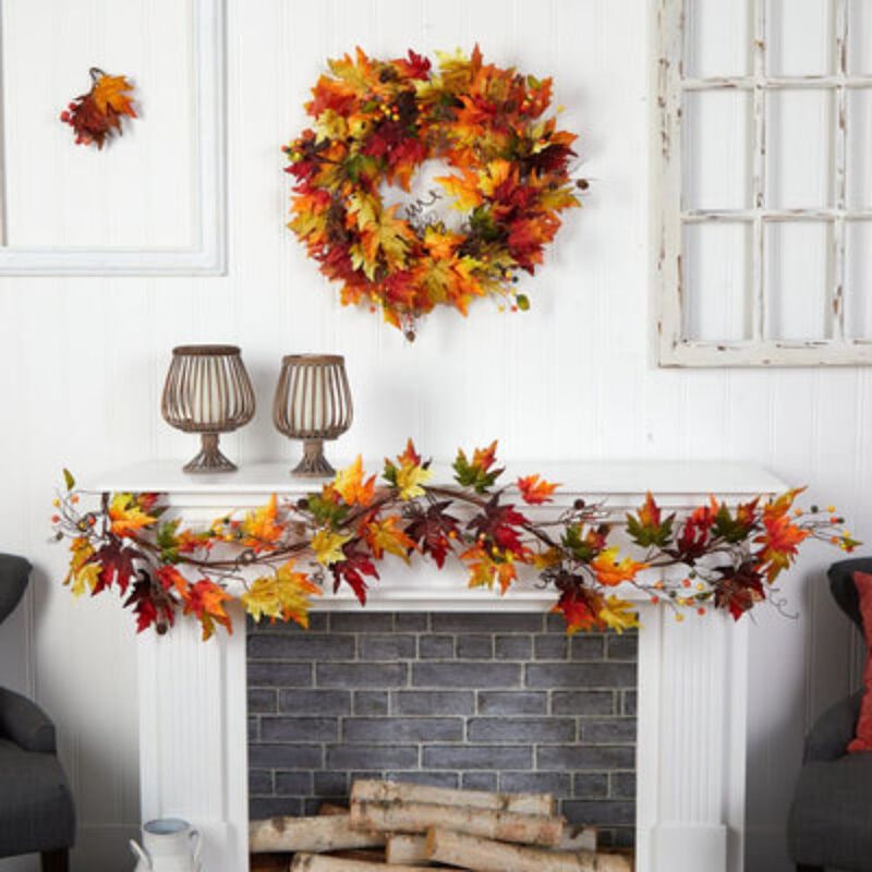 Hivvago 6' Autumn Maple Leaf and Berry Fall Garland