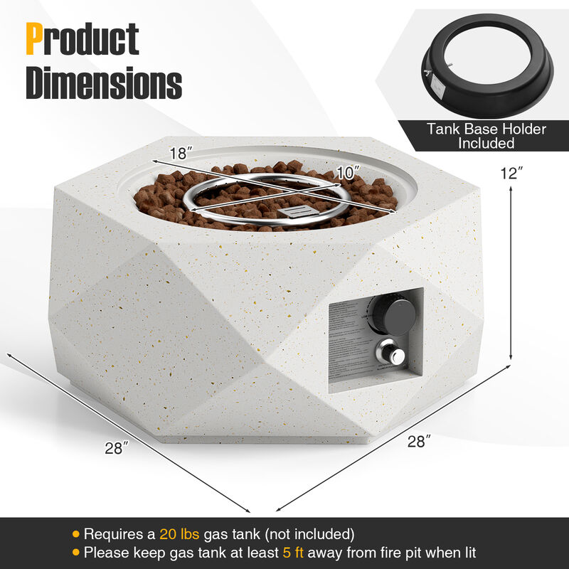 40000 BTU Hexagon Terrazzo Propane Fire Pit Table with Stainless Steel Burner