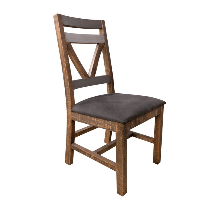 Pola Dining Side Chair Set of 2, Cutout Back, Gray, Brown Solid Wood