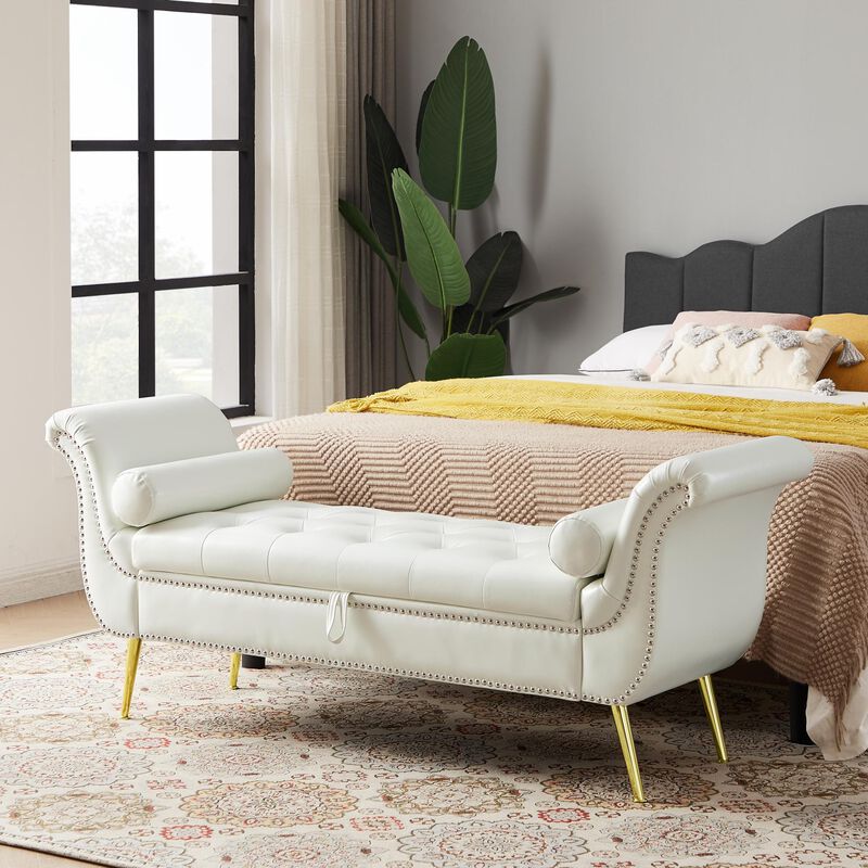 Upholstered Storage Ottoman Bench Flip-Top Bedroom Lounge Seating with Hidden Compartment
